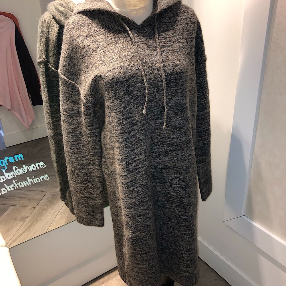 charcoal dress with hoodie